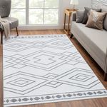 ROYHOME Moroccan Rug 9x12 Large Area Rug Modern Geometric Accent Rug Soft Rug Machine Washable Rug Non Slip Indoor Carpet for Living Room Bedroom, Grey, 9’x12’