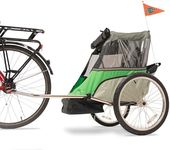 WIKE Children's Junior Bike Trailer: for 1-2 Kids Under 3'10"/100lbs max - Built-in roll cage, Stainless Steel towbar, 5-Point Restraints, Large Cargo Space, roll-up Bug and rain Screens, Safety Flag