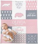 OAHEDIAM Personalized Baby Blankets with Name for Girls Boys Kids, Custom Baby Blanket with Bear Animals, Personalized Name Blanket, Expecting Mom Gift, V6911