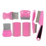 FurCare Flea Comb 7 Pieces Set, Flea Combs for Cats Flea Comb for Dogs to Kill Fleas and Eggs, Kitten Flea Comb Stainless Steel Lice and Tick Combs for Cats (Pink Colour)