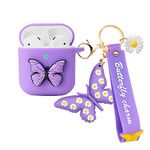 Compatible with Airpods 2nd & 1st Generation Case Cover Cute, Silicone Airpod Case with Keychain Butterfly, Kawaii Apple Airpod Cases Gen 2 1 for Women Girls, Protective Accessories, Purple