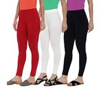 TIK TOK WEARS Cotton Leggings for Girl's Pack of 3 (13 Years - 14 Years, Red,White,Black)