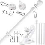 BONWIN White Flag Pole Kit for House, 5FT Thickened Stainless Steel Outside Wall Mount Flagpole for 3x5' Flag, 1" Tangle Free Rotating Flag Pole Rings & 2-Position Bracket Holder for Porch Residential