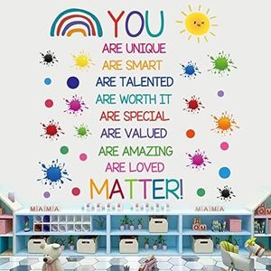 Colorful Inspirational Quote Wall Decals Motivational Phrase Wall Decor Sticker Watercolor Paint Splatter Wall Decals Handprint Positive Saying Wall Stickers for Kids Room Decor Playroom School