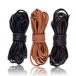 SOSMAR 3 Rolls 5M X 2MM Cowhide Round Leather Cords Rope String for Bracelet Necklace Jewelry Making Lanyards DIY Crafts, Black, Dark Brown, Natural Brown Top Grain Leather Cord