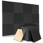 12 Pack Self-Adhesive Acoustic Foam Panels, 12"X 12"X 1" Sound Proofing Panels, High Density Sound Absorbing Panels for Home Studio, Soundproofing Panels Wedges (Black)