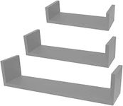 Set Of 3 Different Sizes U Shaped Wooden Floating Shelf DIY Display Unit Shelves (Grey)