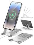 Cell Phone Stand for iPad iPhone 15 Pro Max, Desktop Phone Holder Fully Foldable Multi-Angle Adjustable Thick Case Friendly Aluminum Metal Desk Kickstand Cradle Dock for iPad Pro Air 14 Plus 13 12 11