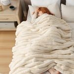 Bedsure Faux Fur Blanket, Fluffy Fuzzy Blankets for Bed, Cozy Soft Plush Throw Blanket for Couch, Thick and Warm Shaggy Blankets for Winter, Beige White, Throw XL（50"x70"）