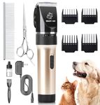 ENJOY PET Dog Clippers Cat Shaver, Professional Hair Grooming Clippers Detachable Blades Cordless Rechargeable, Pet Clipper Kit With Scissor, Combs, Guards For Dog Cat, Quiet Animal Clippers (Gold)