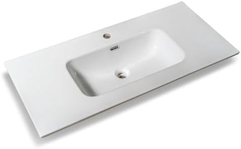NORBE | Lavabo Quadrato ad incasso in ceramica | 100 x 46 cm | Lavandino da Appoggio Design Moderno | Finitura Bianco Lucido | Lavamani senza Piletta| Bacinella Sanitari Bagno (100,5 x 46,5 X 2 cm)