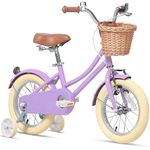 Glerc 12 Inch Kids Girls Bike for 3 4 5 Years Old Little Girls Retro Vintage Style Bicycles with Basket,Stabilisers and Bell,Color Purple