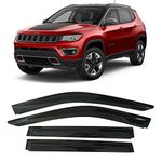 Smoke Tinted Tape-On Side Window Vent Visor Deflectors Rain Guards Compatible with Jeep Compass 2017 2018 2019 2020 2021 2022