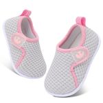 JIASUQI Baby Shoes Boys Girls Breathable Lightweight Sneakers Infant Soft First Walking Shoes for Crawling Walking Running(Pink Grey,12-18 Months)