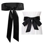 Vesaneae Women Satin Sash Belts,Bridal Wedding Satin Sash Belt,Bow Knot Decorated Waist Belt,Long Sash Dress Belt for Women,Wedding Bridesmaid Sash Dress Belt,Vintage Waist Band for Dress,Black