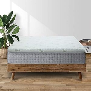 Giselle Bedding 10cm Thick Queen Memory Foam Mattress Topper, Foldable Bed Mattresses Toppers Protector Bamboo Cool Cover Sleeping Mat Home Bedroom, Removable Washable White Blue