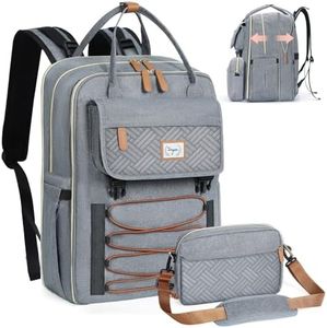 Tonyeee Baby Diaper Bag Backpack, Large Diaper Bag for 2 Kids, Baby Bag for Boys & Girls, Expandable Travel Diaper Bags with Removable Cross Body Bag, Grey