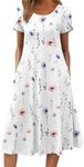 Zeagoo Casual Dresses for Women 2025 Short Sleeve A Line Floral Dress Long Summer Dresses Flower Print Travel Dress, White Floral,M