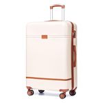 Krute Luggage PC+ABS Hardshell Suitcase with Wheels TSA Lock Lightweight Checked Luggage 28 Inch (White-Brown)