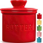 PriorityChef French Butter Crock for Counter With Water Line, On Demand Spreadable Butter, Ceramic Butter Keeper to Leave On Counter, French Butter Dish, Red