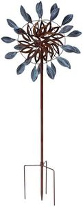 Sunnydaze Whirling Petals Metal Garden Wind Spinner - Spinner Outdoor Decor with 4-Point Step-in Stake - Dual-Wind Motion - 48" H