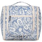 Travel Hanging Toiletry Wash Bag Makeup Cosmetic Organizer for Women (Blue Leaf (Large))