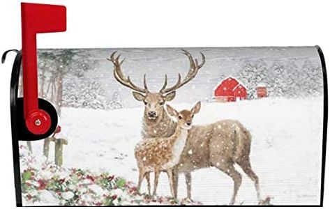 Dujiea Christmas Deer Mailbox Cover Mailbox Wraps, Waterproof Mailbox Covers Magnetic Post Box Cover Large Size 25.5"(L) x 21"(W) Garden Yard Outside Farmhouse Home Decor