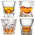 Patrani Fashion Crystal Whiskey Glass 300 ML, Set of 4 Different Shape with Bottom Rocks Barware Glass Diamond Glass Scotch, Brandy Glass and Cocktail Drinks for Wine, Whiskey, Beer Glass