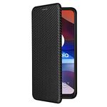 SHIEID Wallet Case for Blackview A70 2021 Carbon Case, has Kickstand function and Card Slots with Magnetic Buckle Phone, Carbon fiber Phone Case Compatible with Blackview A70 2021-Black