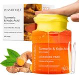 PLANTIFIQUE Kojic Acid and Turmeric Cleansing Pads – 60 Exfoliating Facial Pads for Skin Refresh – Daily Skincare Routine