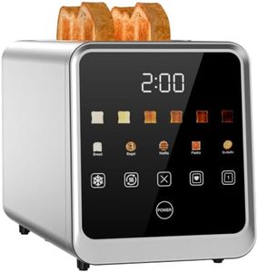 2 Slice Toaster with Touch Screen, 1.5" Wide Slot Stainless Steel Toaster with 5 Bread Types, 6 Shade Settings, Single Slice Mode, Memory, Countdown Timer, Defrost & Reheat