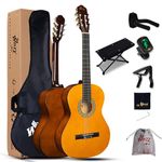 Winzz 4/4 Full Size Classical Guitar for Adults Teenager Students Beginners with Nylon-String (39 Inches, Yellow Glossy)