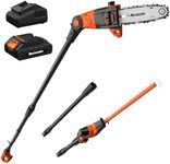 8-Inch Cordless Pole Saws for Tree Trimming and 18-Inch Pole Hedge Trimmer 2-in-1, Pole Saw/Pole Hedge Trimmer with 20V 2.0 Battery & Charger, 15-Feet MAX Reach, 16ft/s Speed