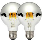 LUXON Half Chrome Light Dimmable LED Filament Vintage Bulb with Mirror 6W (60W Equivalent) G80/G25 E26 Medium Base Warm White 2700K 2 Pack