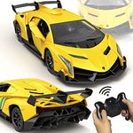 GUOKAI Remote Control Car, 1/24 Scale RC Sport Racing Toy Car, Compatible with Lamborghini Veneno Licensed RC Hobby Model Vehicle for Boys Kids and Adults（Yellow）