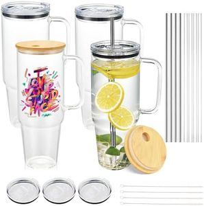 Laosh 40 oz Sublimation Glass Tumbler with Handle, Clear Tumblers with Lid and Straw, 40oz Large Capacity Drinking Glass Cups Bulk for Smoothie, Beer, Coffee, Tea, Milk, soda, water - 4 Pack