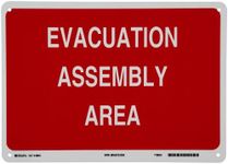Brady 95504 14" Width x 10" Height B-555 Aluminum, White on Red Fire Sign, Legend "Evacuation Assembly Area"