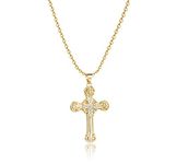 FineryGal Gold Cross Necklace Crystal Birthstone Women Crosses Pendant Gold Necklace for Women Mom Sister Brother