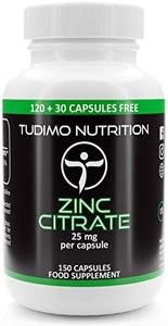Citrato de Zinc Capsulas 25mg - 150 Cápsulas (5 Meses de provisión) de Desintegración Rápida, Pastillas de Zinc con 25 mg de Polvo de Zinco Suplemento (Zinc Citrate Supplement)