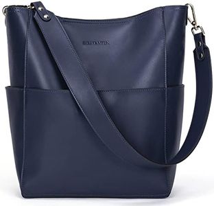 BOSTANTEN Women's Leather Designer Handbags Tote Purses Shoulder Bucket Bag Navy Blue