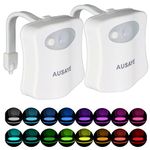 2Pack Toilet Night Light, AUSAYE 16-Color Changing Motion Sensor Toilet Light, Fun BathroomToilet Bowl Nightlight,LED Christmas Gifts Stocking Stuffers for Kids Him Her Men Mom Father