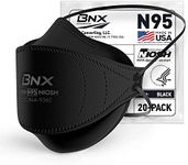 BNX N95 Mask NIOSH Certified MADE IN USA Particulate Respirator Protective Face Mask, Tri-Fold Cup/Fish Style, (20-Pack, Approval Number TC-84A-9362 / Model F95B) Black