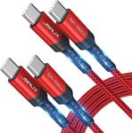 JSAUX [2-Pack 6.6ft Type C to Type C Cable Fast Charging, 100W/5A USB C to USB C Cable, 480Mbps Braided Data Cable C Type for iPhone 16/16 Plus/16 Pro/16 Pro Max/15, Galaxy S24/S23, MacBook, iPad-Red