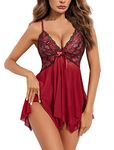 Avidlove Babydoll Lingerie for Women Halter Chemise Open Front Lingerie Sexy Nightwear Wine Red