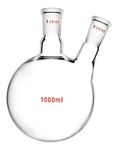 QWORK 1000ml Glass 2-Neck Round Bottom Flask with 24/40 Center and Side Standard Taper Outer Joint