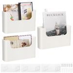 FKTXCO 3 Pack Wall Mount Folder Holder File Organizer No Drilling File Holder Hanging File Door Office Magazine Mail Holder Mail Supplies Storage Envelope Planner Wall Single Pocket Off White