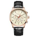 Anthony James Classic Wrist Watches Men - Stainless Steel Back, Analogue, Leather Strap, Chronograph, Hand Assembled, Water & Scratch Resistant Men's Watch - 5 Years Warranty, Rose White