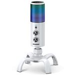 Aokeo USB Gaming Microphone, PC Computer Condenser Mic with Gain,RGB Light for Recording,Podcasting,Streaming,YouTube,Twitch,Skype,Compatible with PS5 PS4 Mac Laptop Desktop（White）