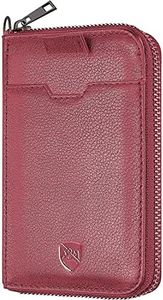 ALLEN & MATE Mens Wallet with Zip, RFID Blocking Slim Leather Wallet, Credit Card Holder, Leather Zipped Wallet for Men Women, Holds up to 12 Cards, Bank Notes, Coins, P. Maroon Zip Edition, Leather