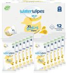 WaterWipes Plastic-Free XL Bathing Wipes for Toddlers & Babies, 99.9% Water Based Wipes, Unscented & Hypoallergenic for Sensitive Skin, 192 Count (12 pack), Packaging May Vary